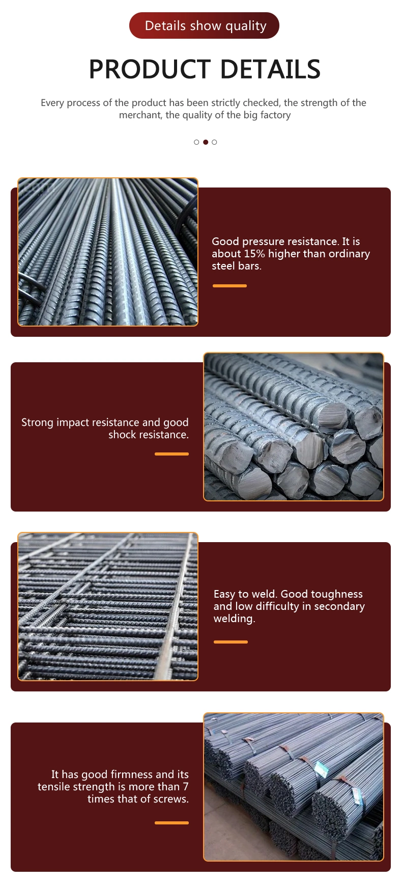 Fiberglass Steel Reinforcing Bars Deformed Iron Bar 6mm 8mm 10mm Steel Bar