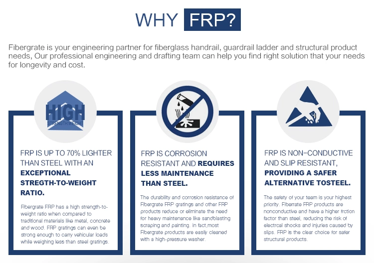 Long Service Life FRP Handrails for Outdoor Steps