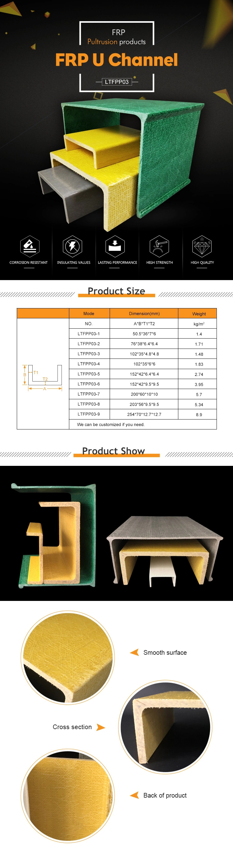 Profile FRP FRP Profile Colorful Fiberglass Pultruded Channel Profile FRP C Channel